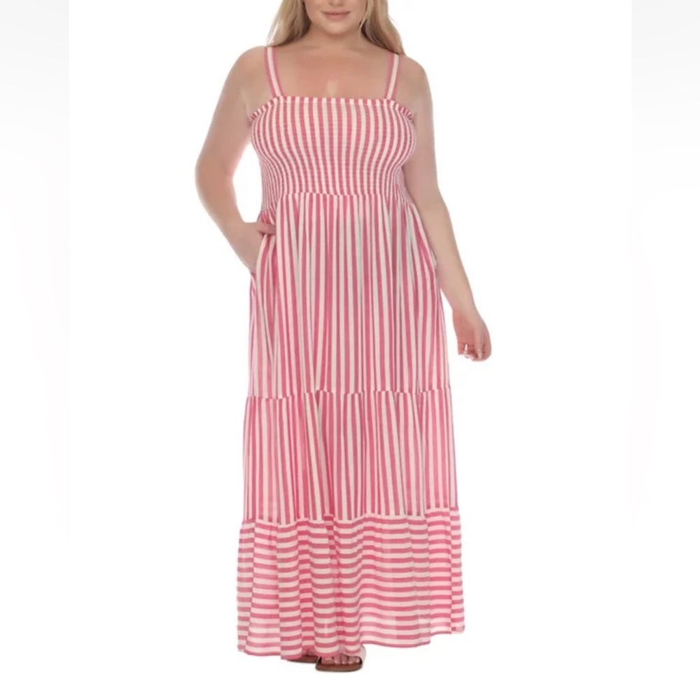 Raviya Pink Striped Maxi Dress Swim Coverup
